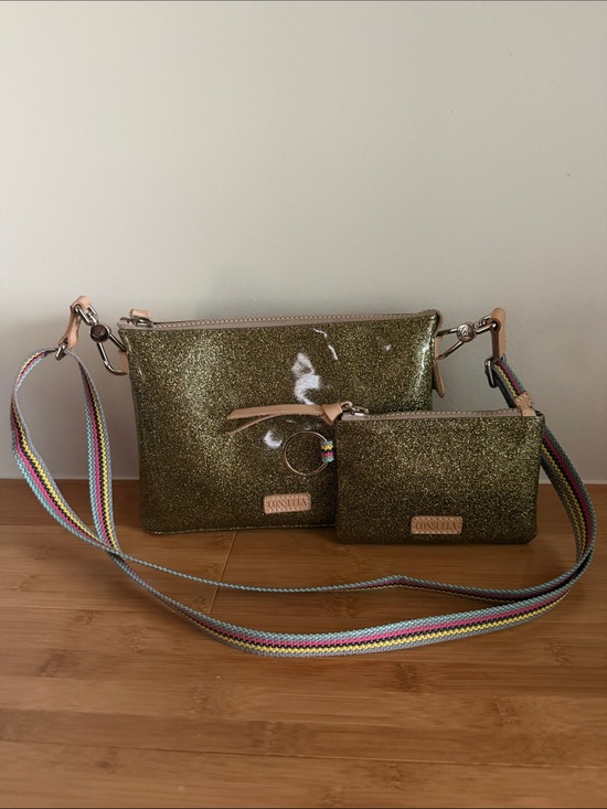 Consuela Handbags - Consuela Olive Glitter Crossbody Duo with Multicolor Strap
